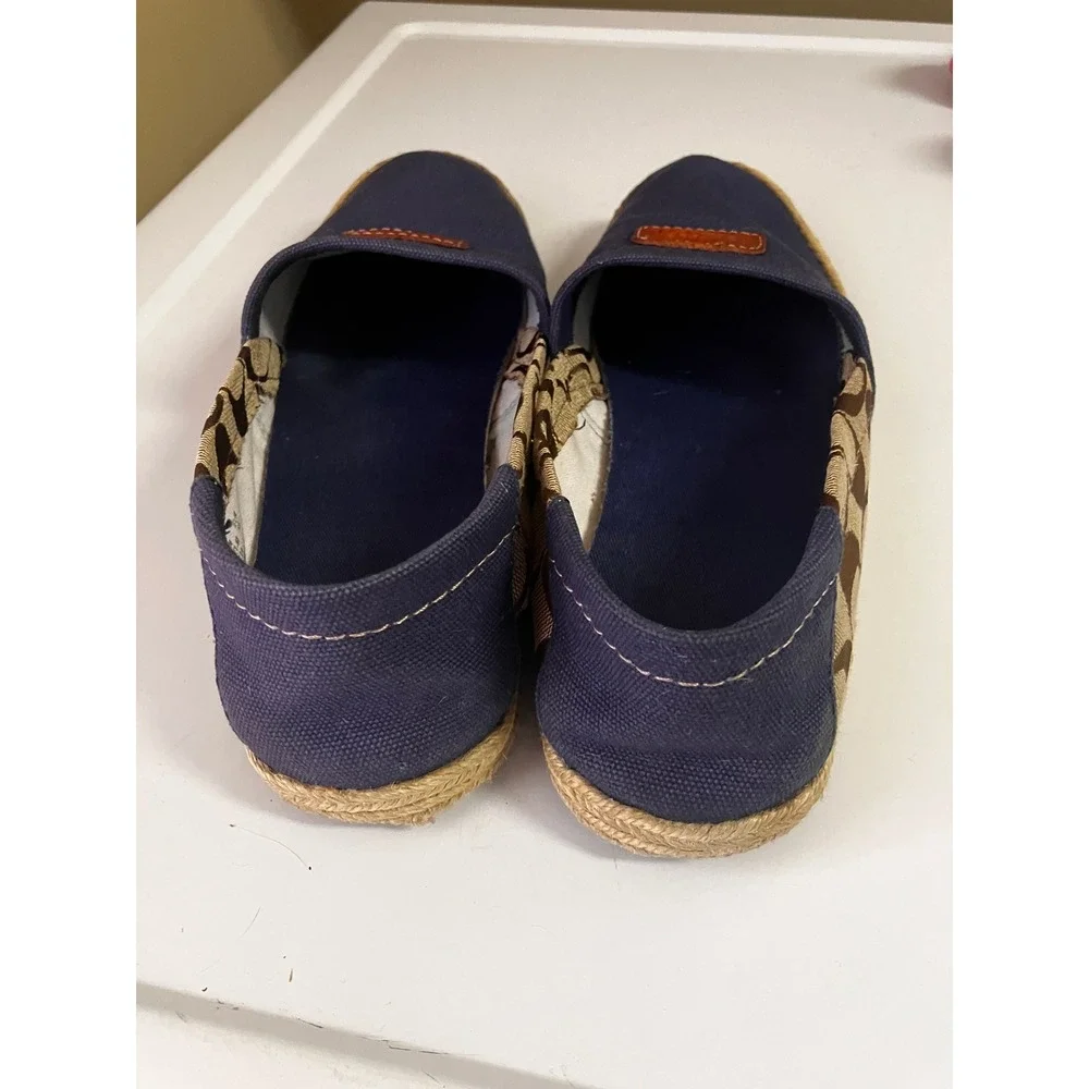 Coach Margret Navy Canvas Signature Monogram Espadrille Flats Womens 10B Q4052